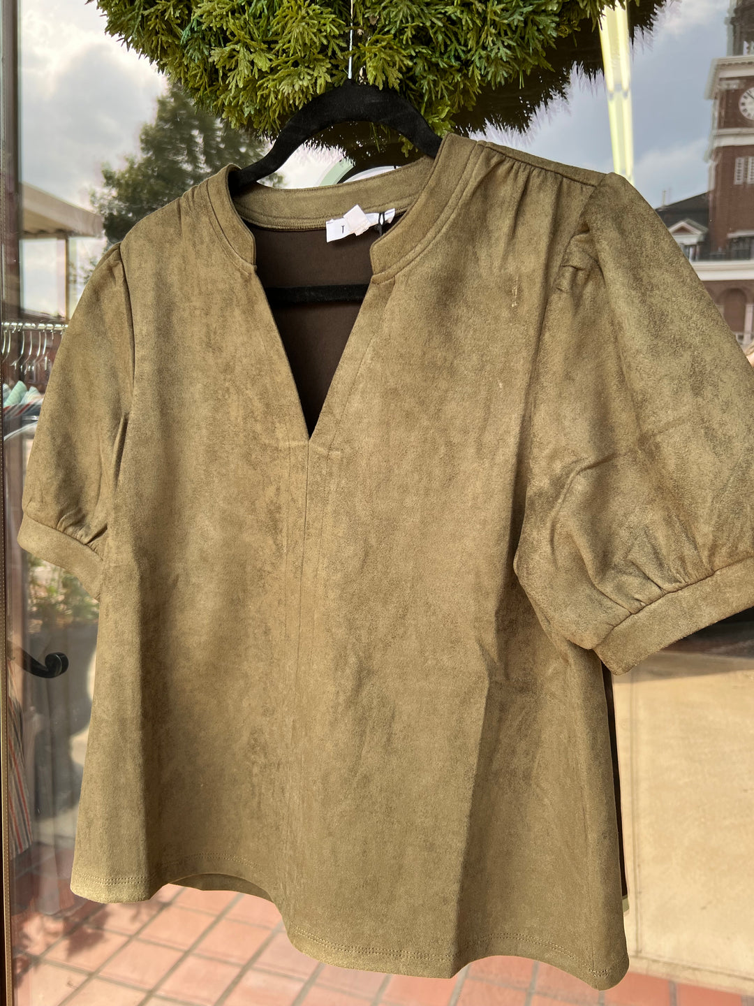 THML Puff Sleeve Suede Top