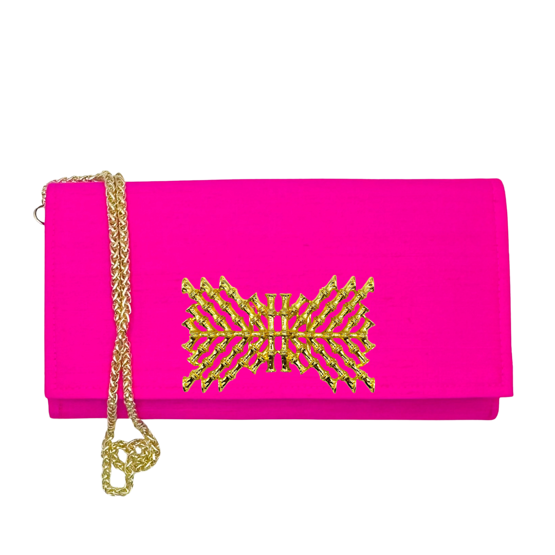 Garland Hot Pink Dupioni Silk Cindy Crossbody w/ Magnetic Snap- Bamboo