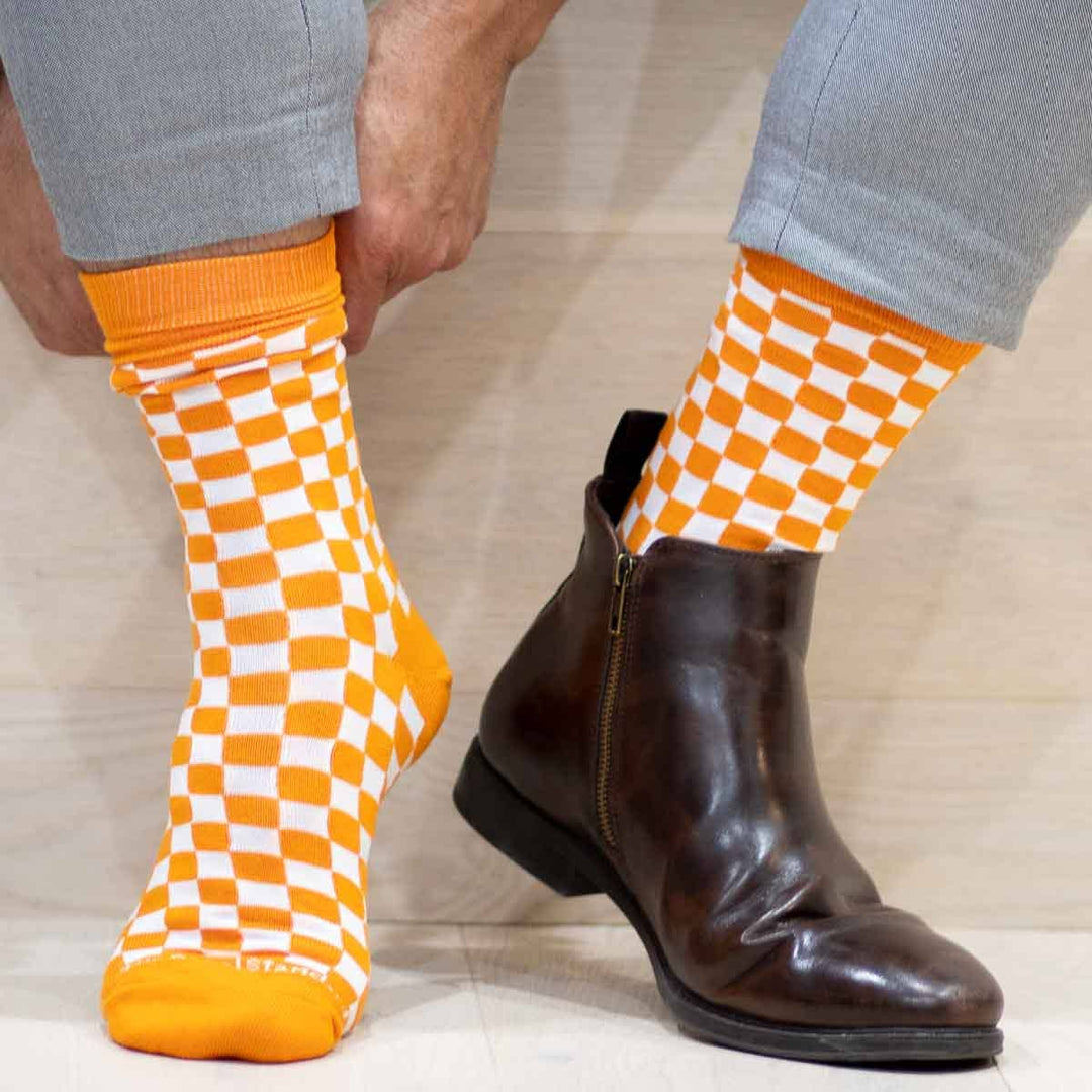 Checkerboard Socks- Orange/White