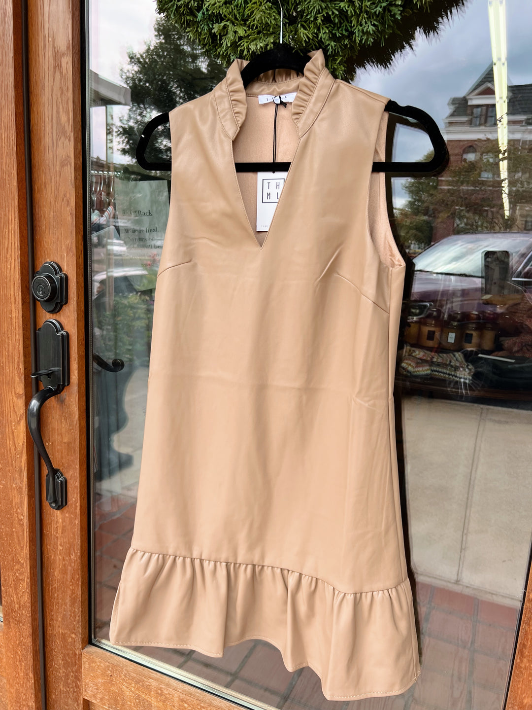 THML Leather Sleeveless Dress- Camel