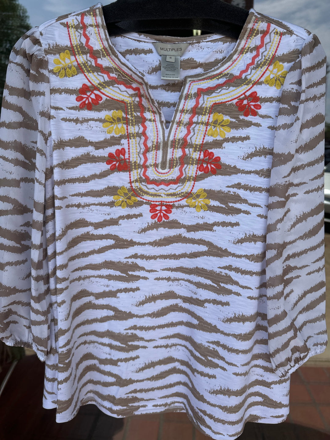 Multiples 3/4 Sleeve Embroidered Top
