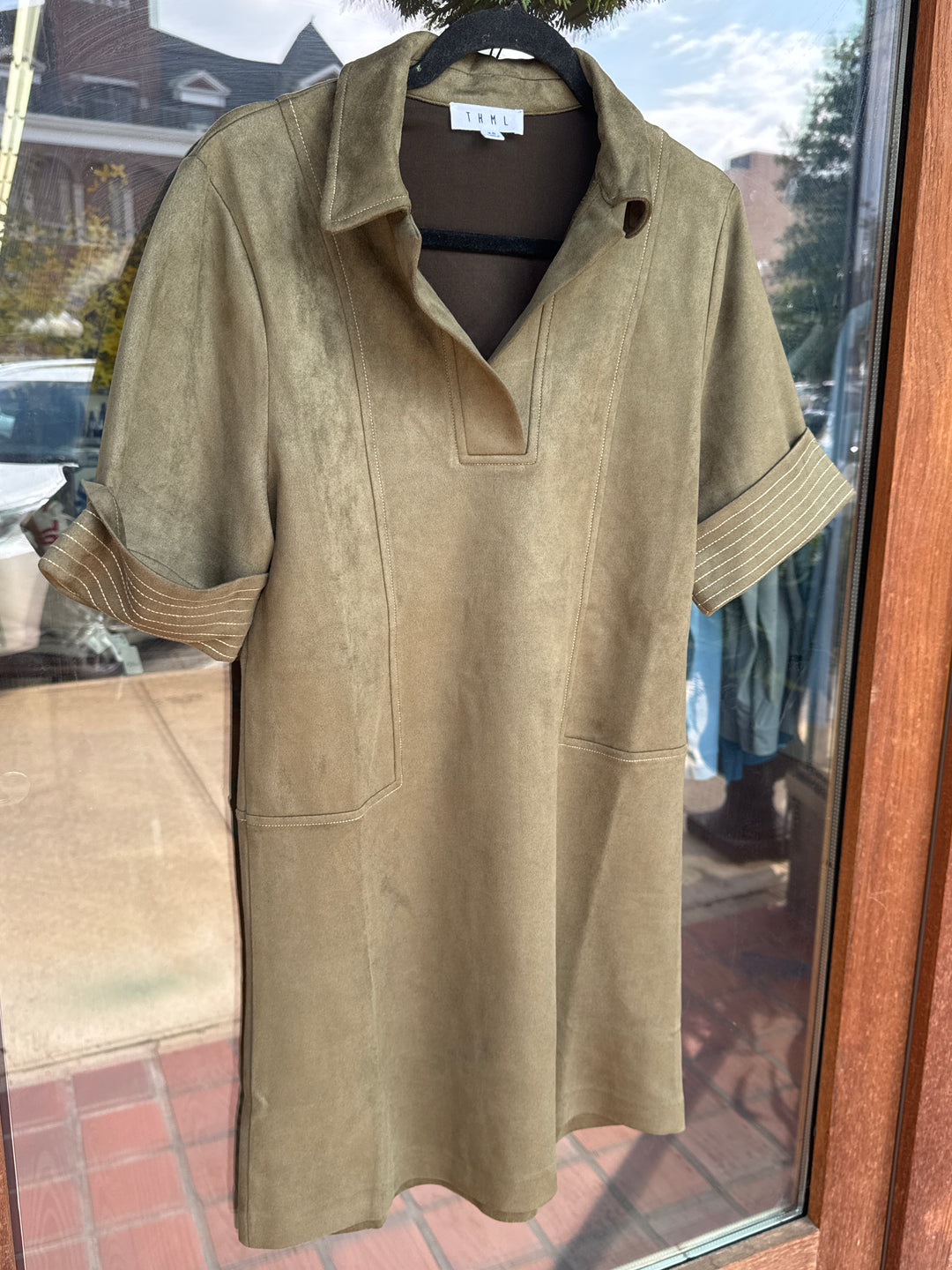 THML Olive Suede Dress
