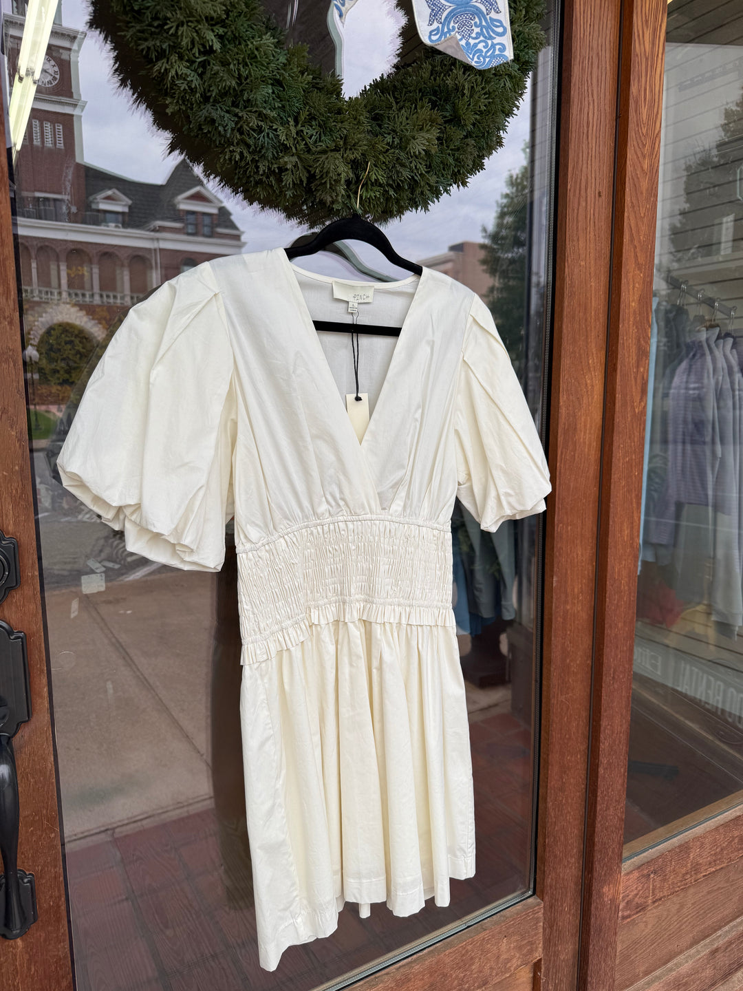 Ivory Poplin Smocked Waist Mini Dress