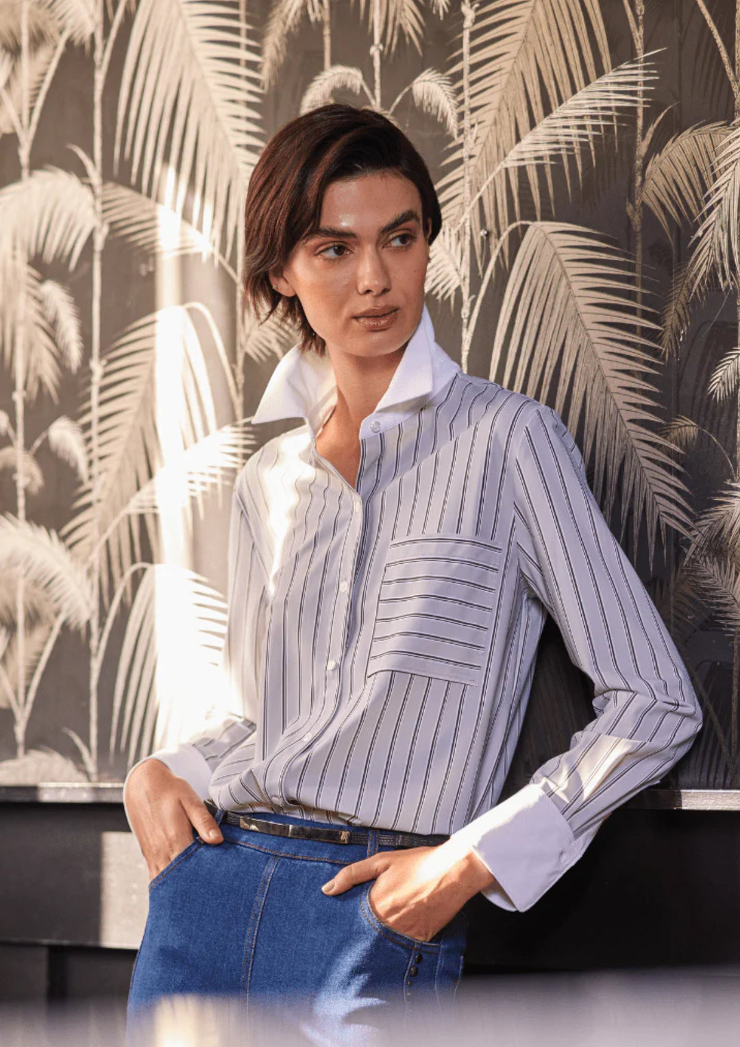Lysse Executive Stripe Cropped Schiffer Shirt