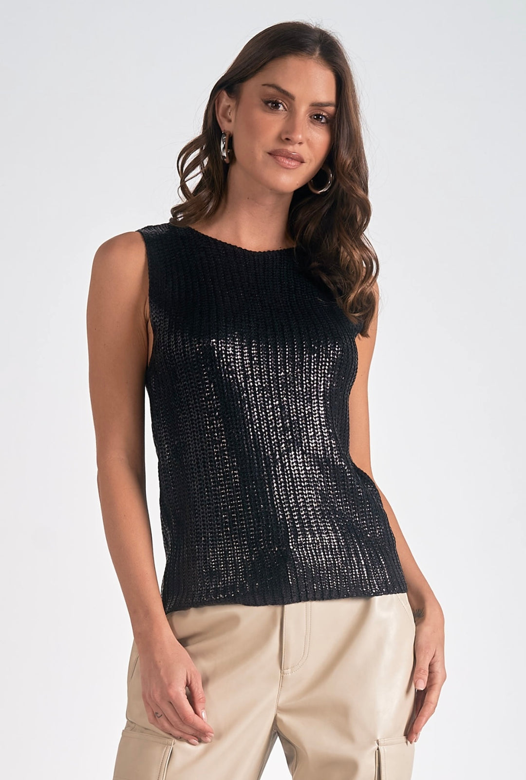 Elan Shimmer Knit Tank-Black