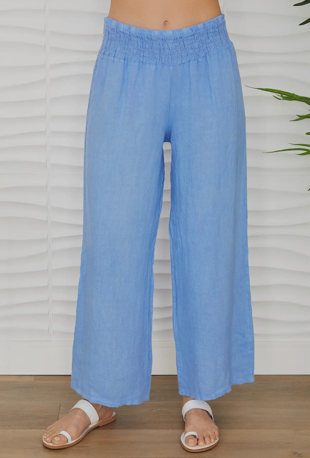 Milio Milano Linen Smocked Waist Palazzo Pant