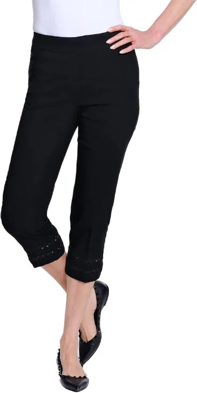 Slimsation Pull-On Crop Pant w/ Ric Rac Hem - Black - PETITE