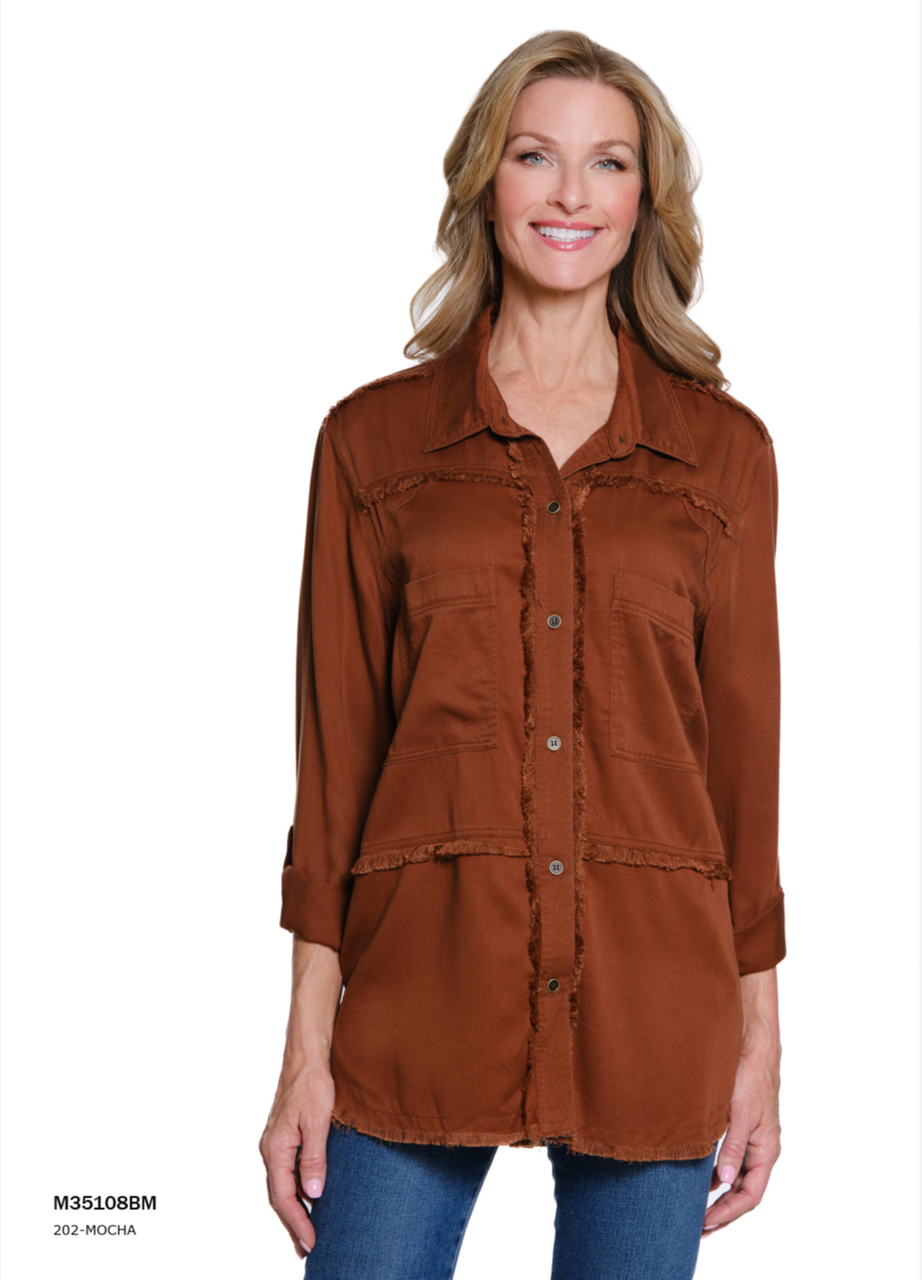 Multiples Mocha Fringed Shirt
