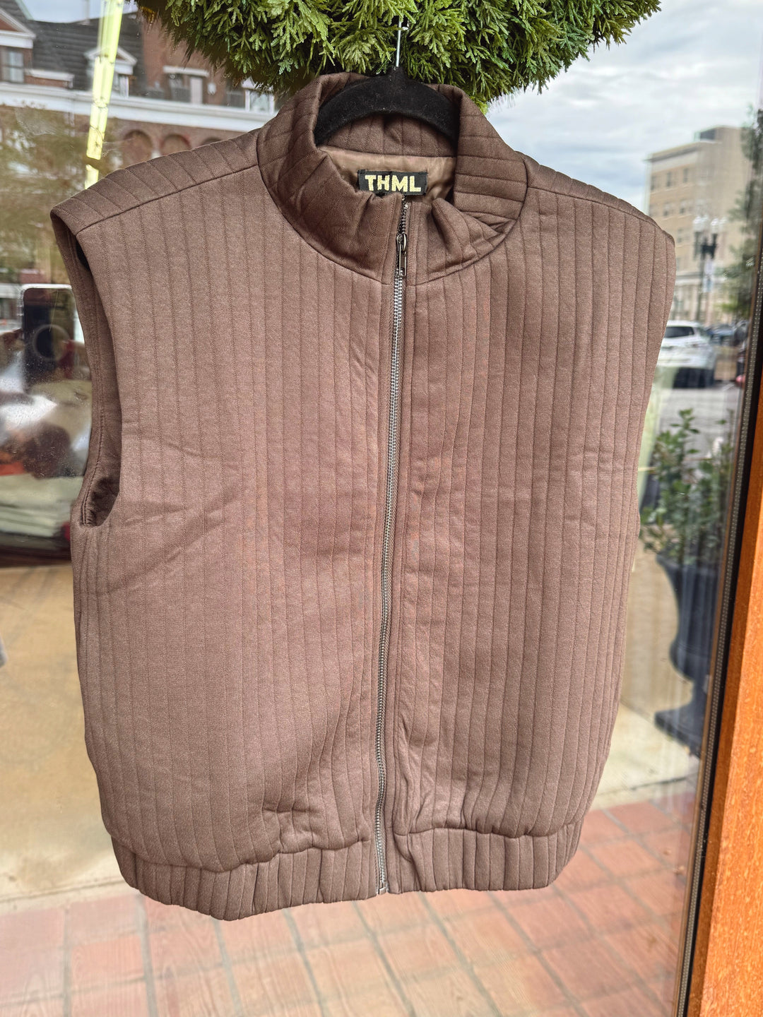 THML Striped Textured Zip Up Vest