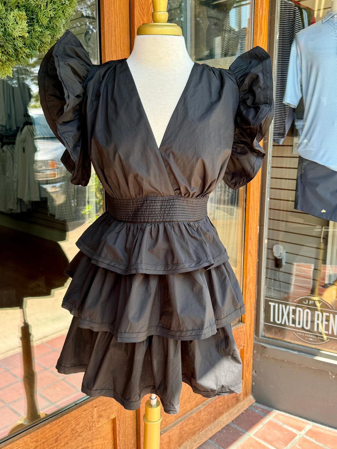 Karlie Solid Wrap Ruffle Dress