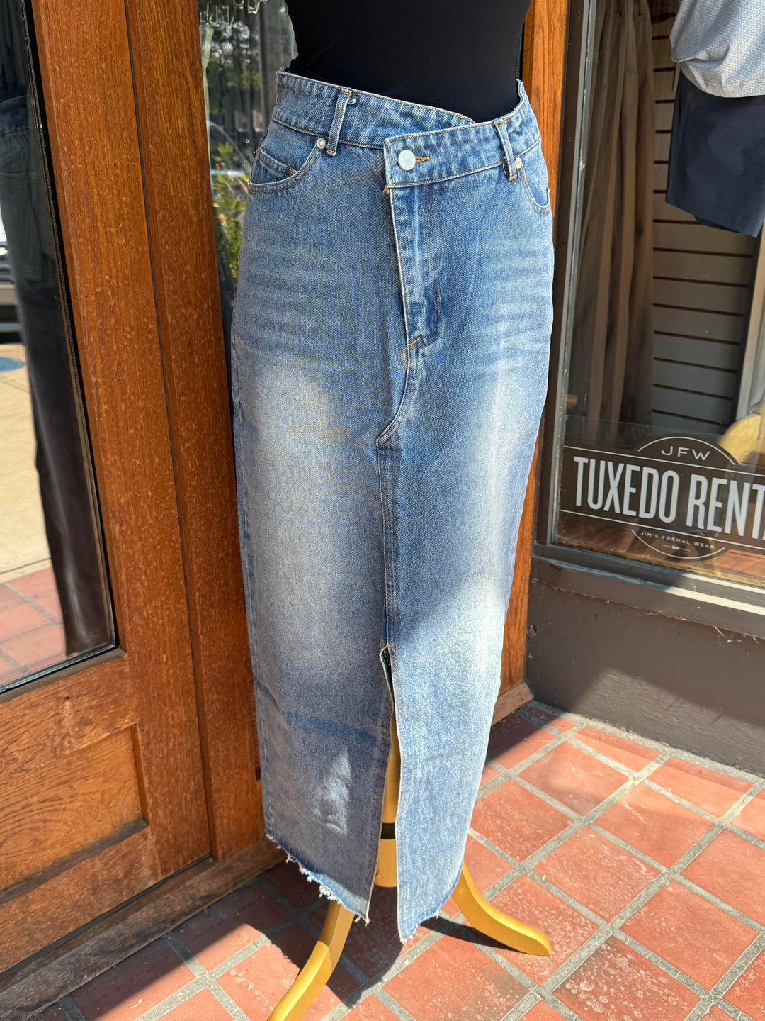 Karlie Denim Slit Front Maxi Skirt