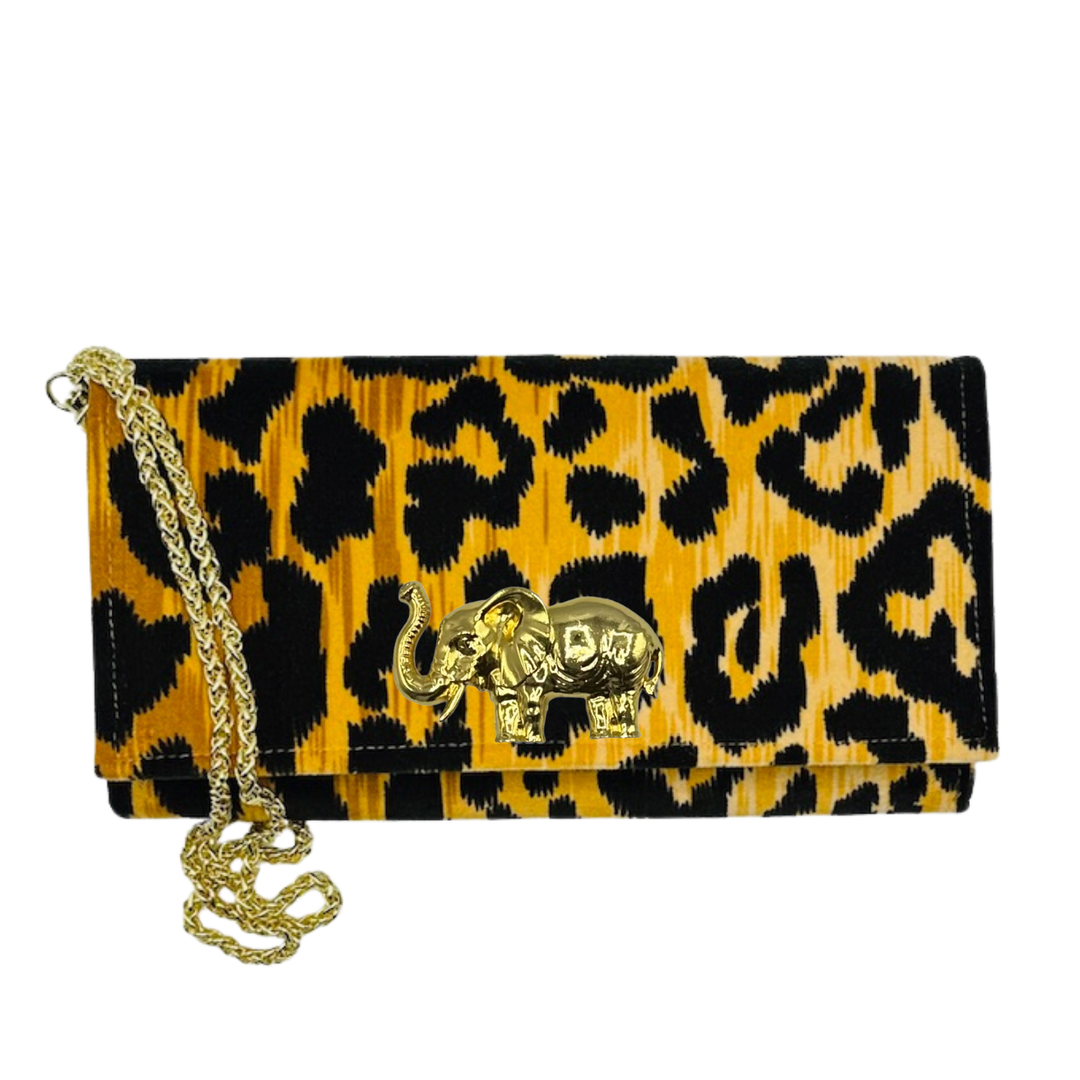 Garland Leopard Velvet Ashley Crossbody w/ Black Linen Lining- Gold Elephant