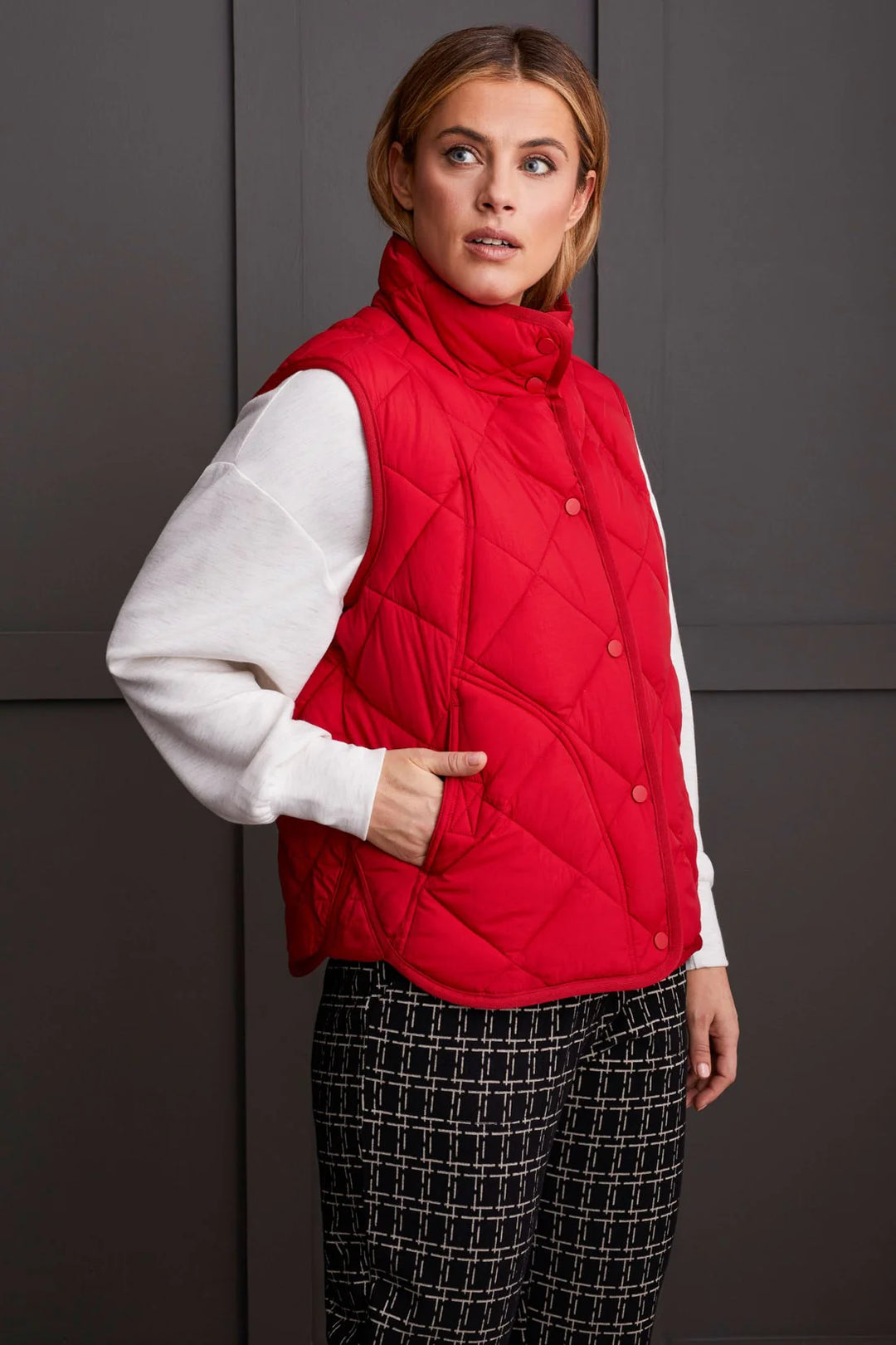 Tribal Quilted Puffer Vest- Scarlet