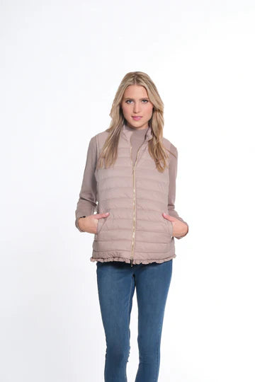Multiples Zip Pocket Quilted Vest - Stone
