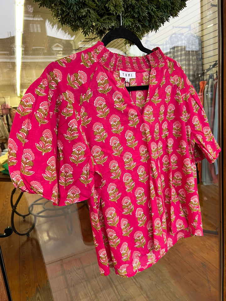 THML Puff Sleeve Flower Print Top - Magenta