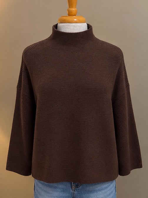 Multiples 3/4 Sleeve Drop Shoulder Funnel Neck Sweater