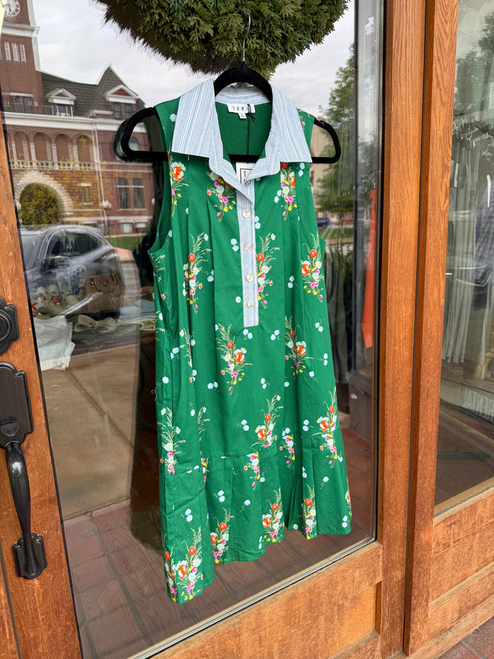 THML Green Sleeveless Floral Dress