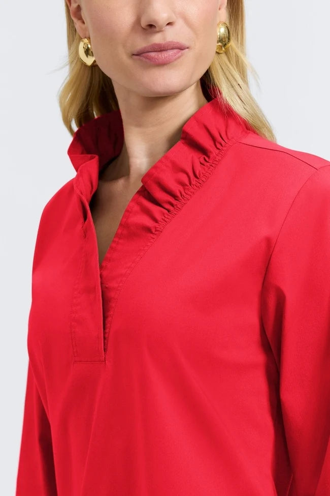 Foxcroft Tammy Long Sleeve Popover Shirt - Simply Red