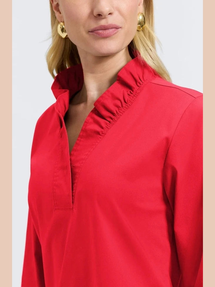 Foxcroft Tammy Long Sleeve Popover Shirt - Simply Red