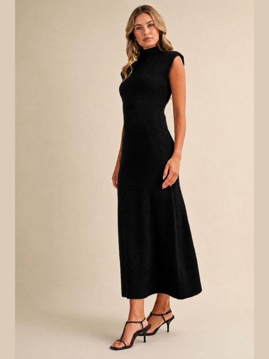 SLEEVELESS TURTLENECK SWEATER MIDI DRESS
