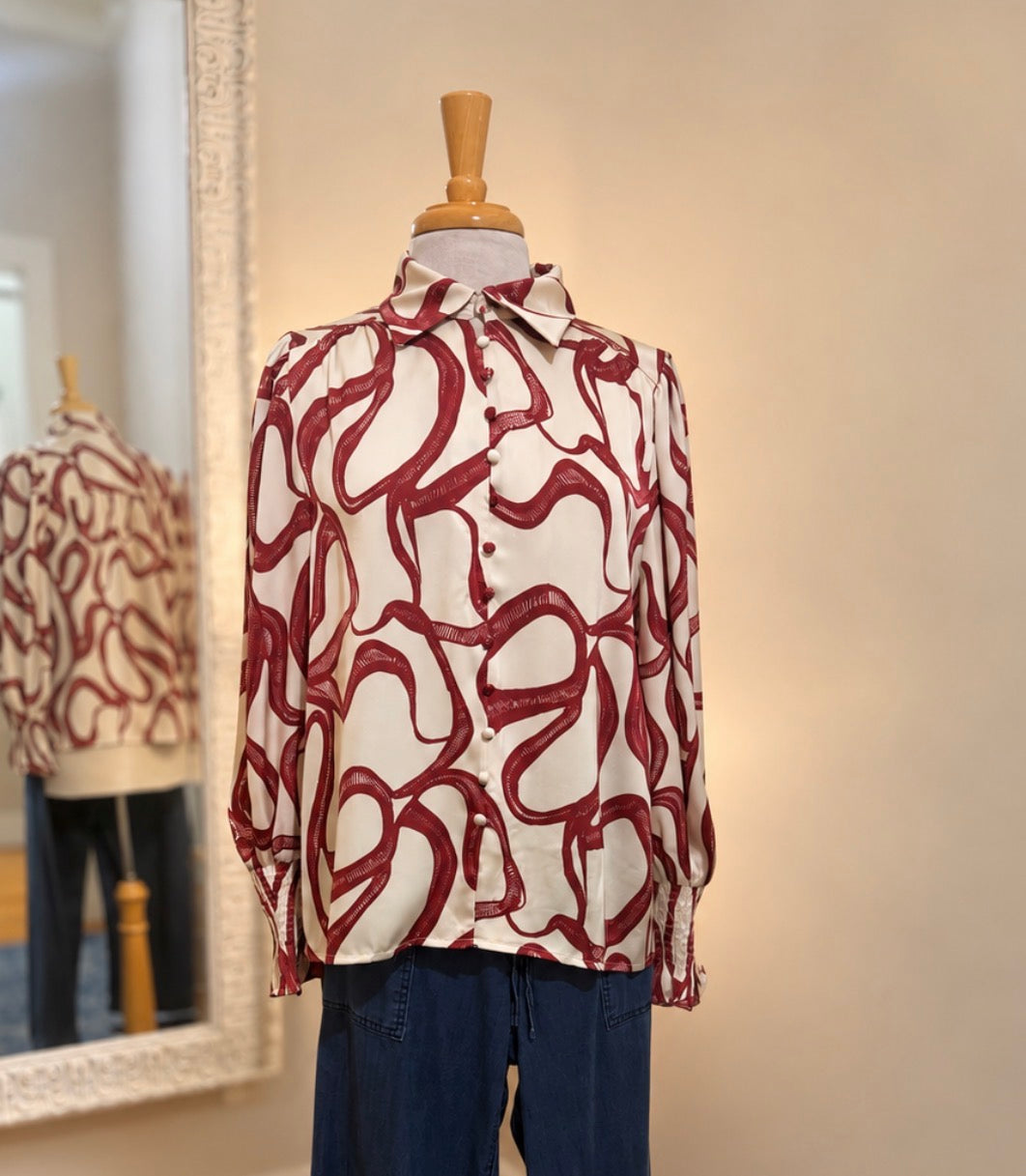Ivory Ribbons Button Front Blouse