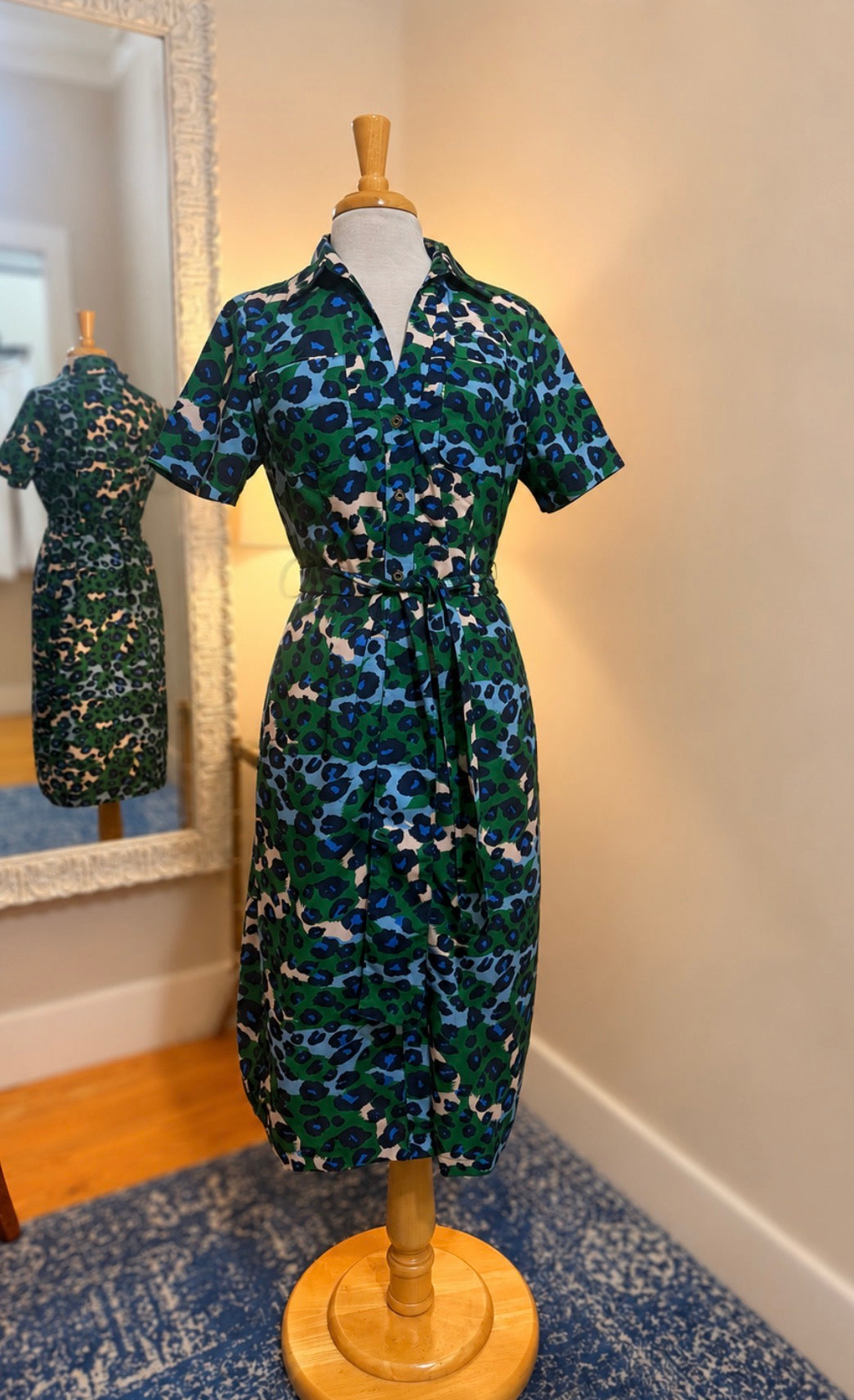 Emerald Leopard Pocket Midi Shirtdress