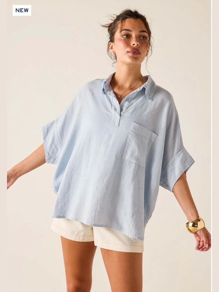 Hermosa Collared Top - Zen Blue