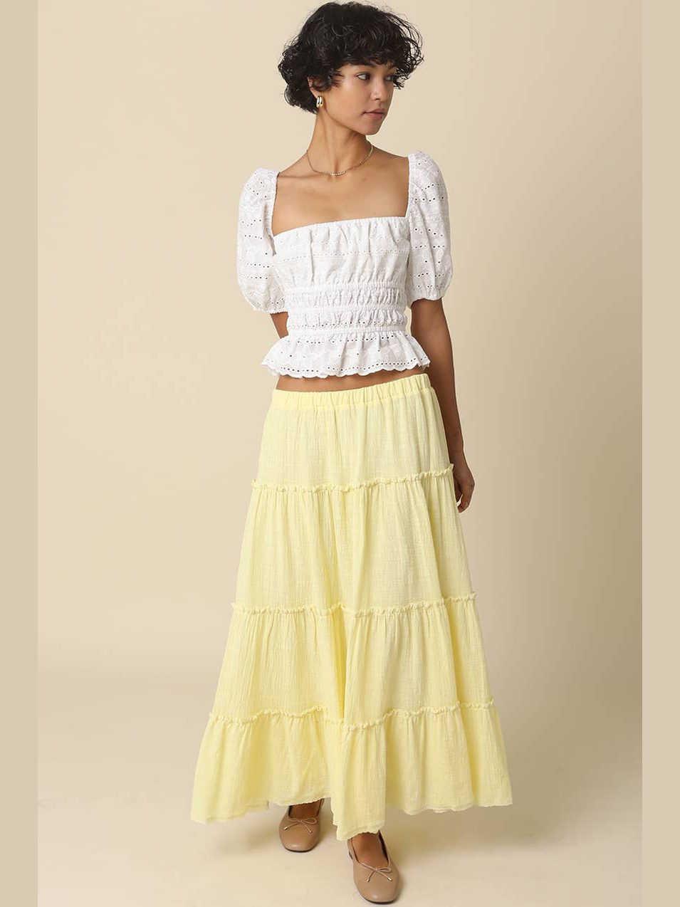 Brooke Tiered Maxi Skirt- Butter Yellow