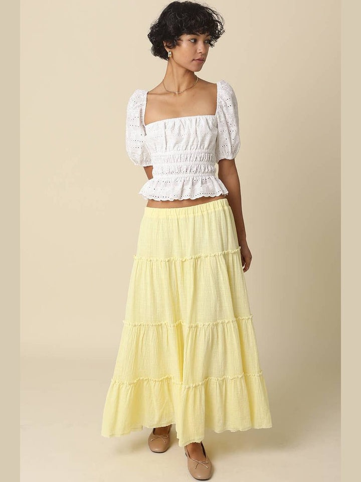 Brooke Tiered Maxi Skirt- Butter Yellow