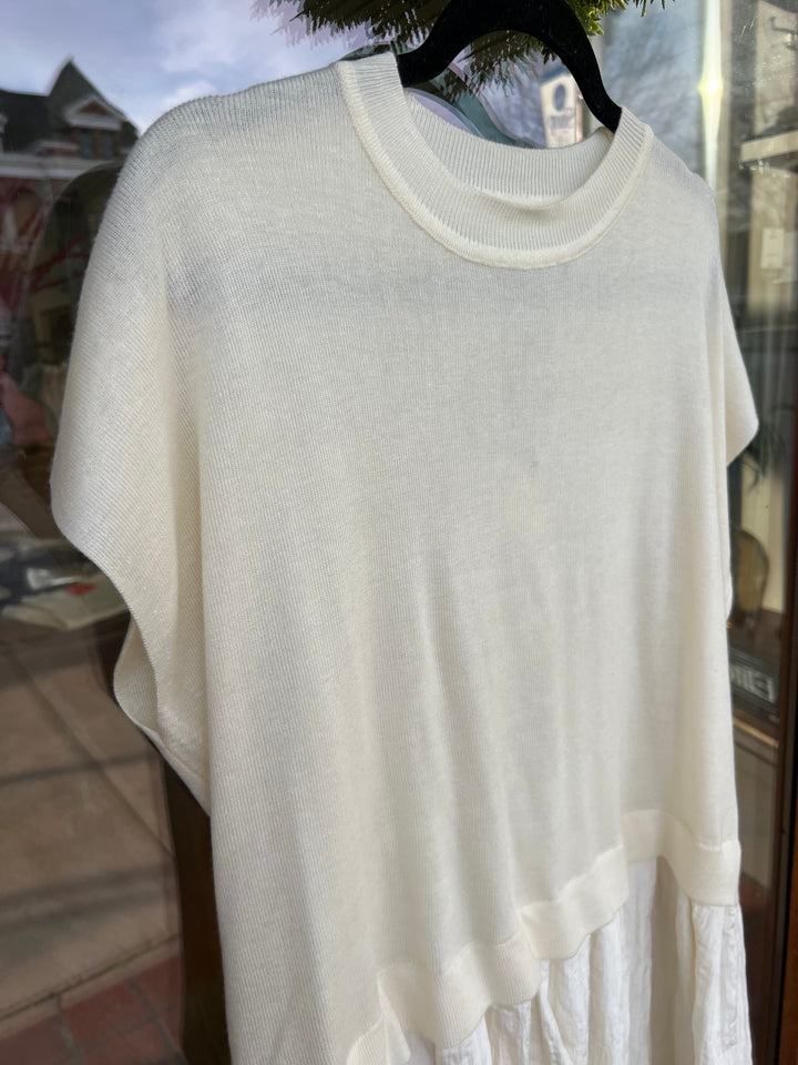 Contrast Knit Mini Dress - Cream