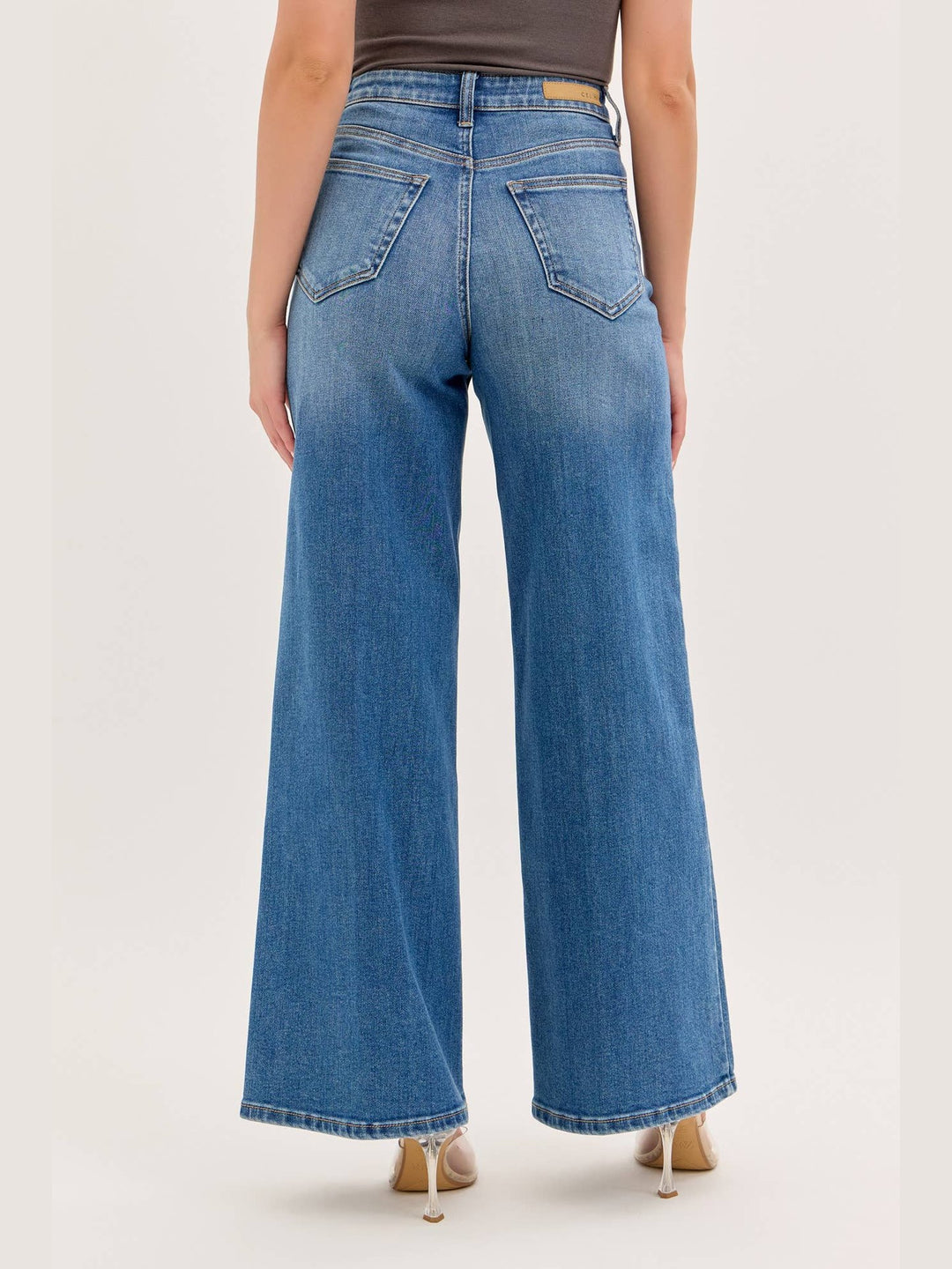 Stretch High Rise Wide Leg Jeans- Medium Denim