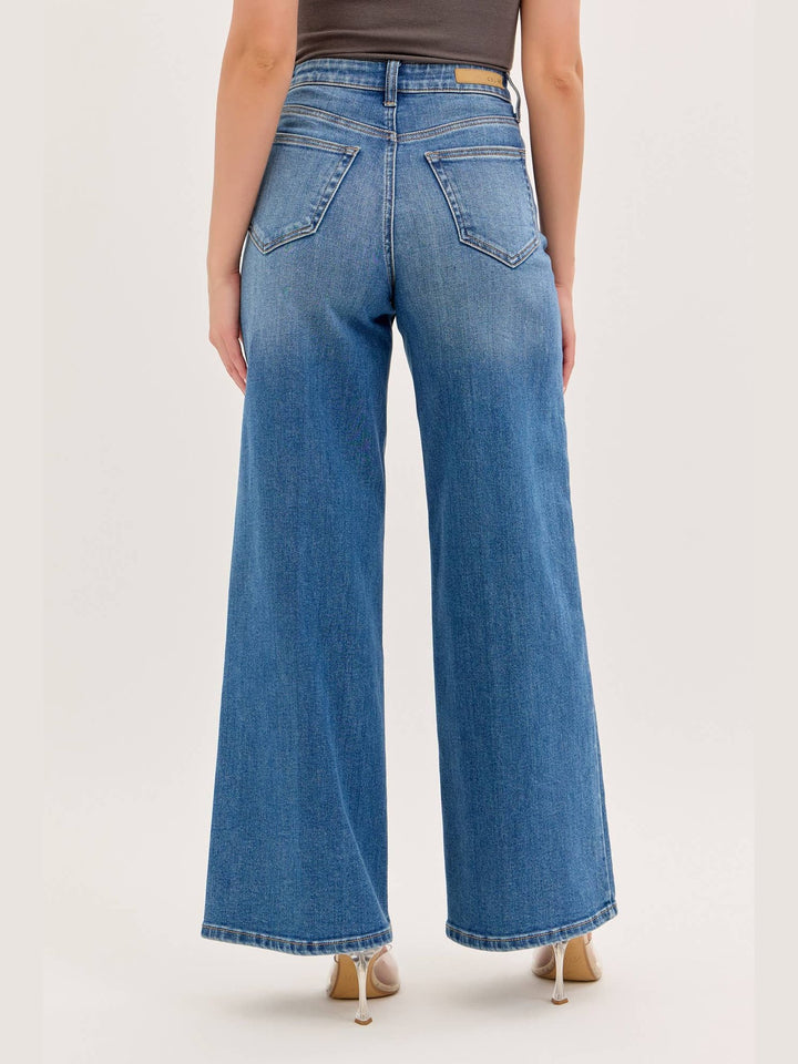 Stretch High Rise Wide Leg Jeans- Medium Denim