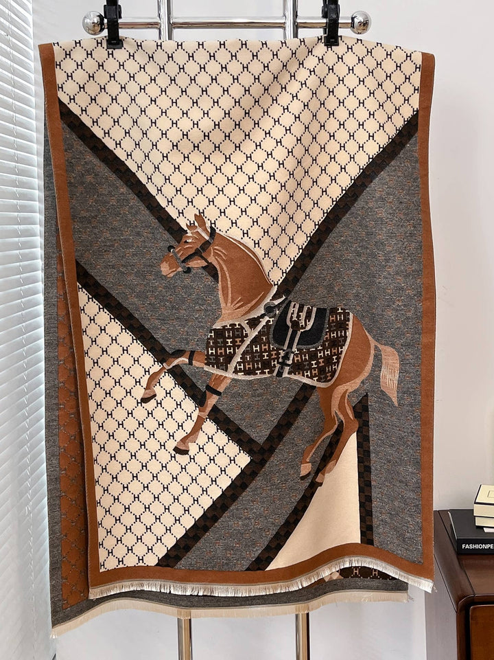 Equestrian Brown Giddy Up Reversible Cashmere-Feel Wrap