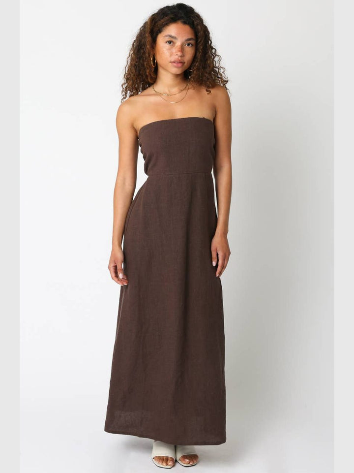 Irise Linen Maxi Dress- Chocolate