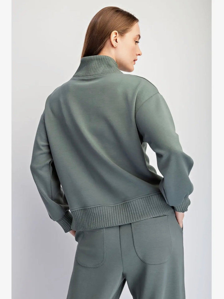 Modal Quarter-Zip Jacket & Wide Leg Pants Set- 3 Colors