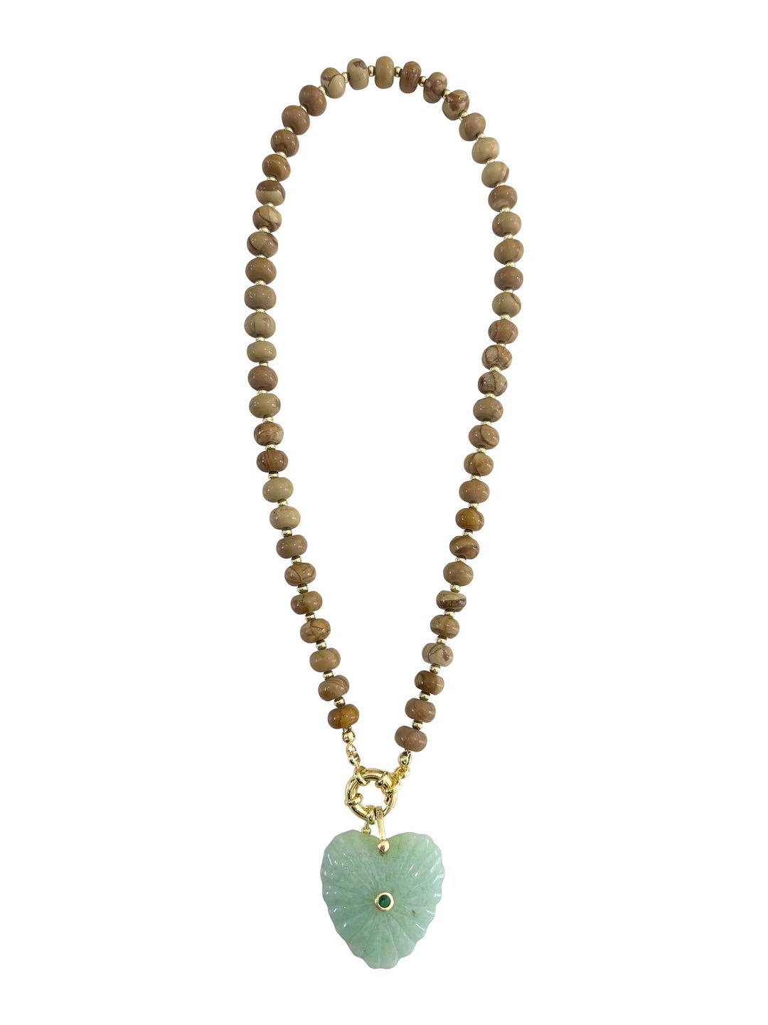 Kendall Beaded Necklace with Heart Pendant - Tan