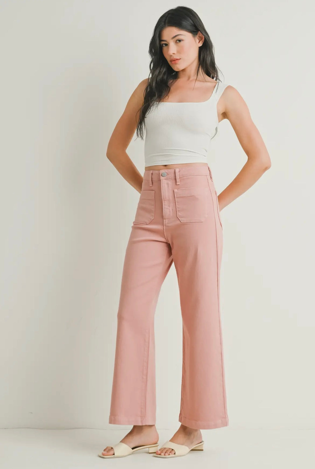 Just Black Denim Patch Pocket Wide Leg Jean- Dusty Coral