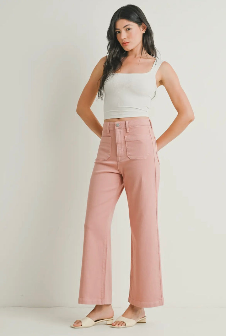 Just Black Denim Patch Pocket Wide Leg Jean- Dusty Coral