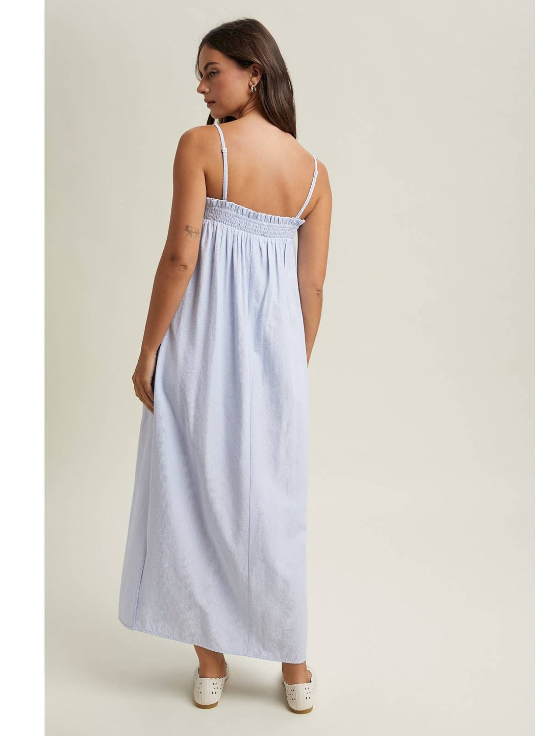 STRIPED SLEEVELESS MIDI DRESS