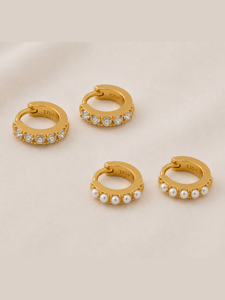 Hollis Hoops- Gold + Pearl