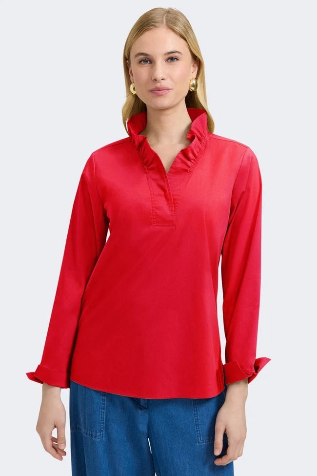 Foxcroft Tammy Long Sleeve Popover Shirt - Simply Red
