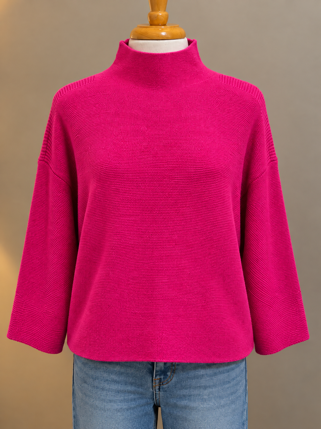 Multiples 3/4 Sleeve Drop Shoulder Funnel Neck Sweater