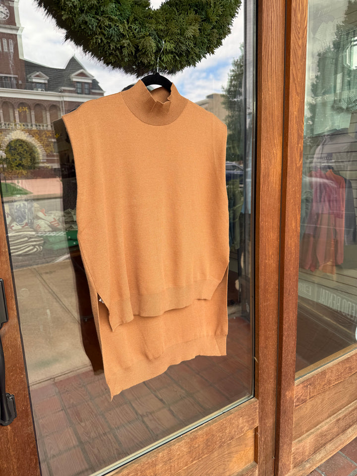 Entro Mock Neck Tunic Sweater- Camel