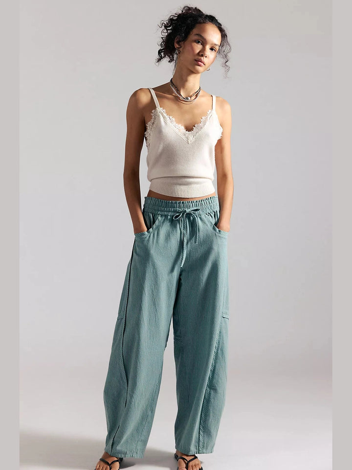 Something Good Pull-On Barrel Pants - Blue Trellis/Nilla Cream