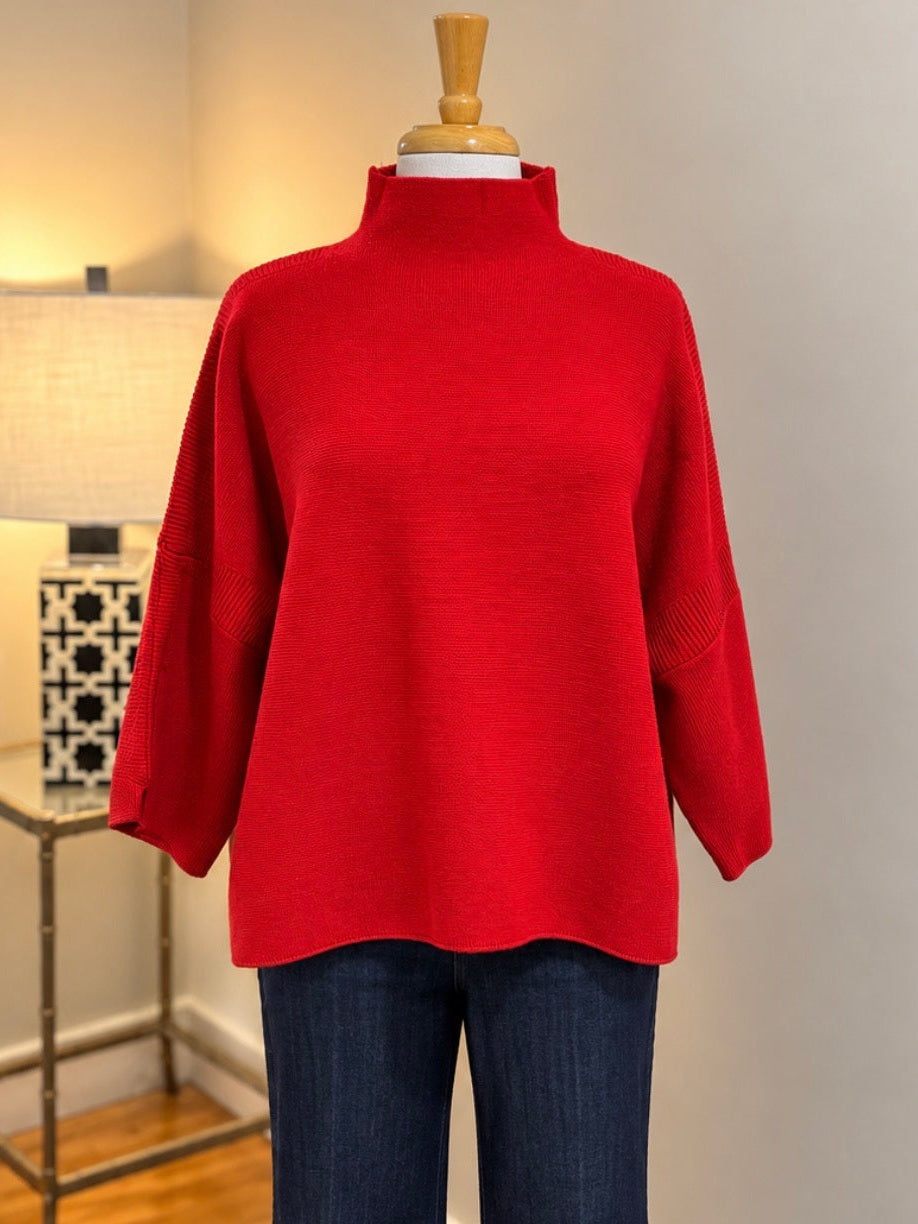 Multiples 3/4 Sleeve Drop Shoulder Funnel Neck Sweater