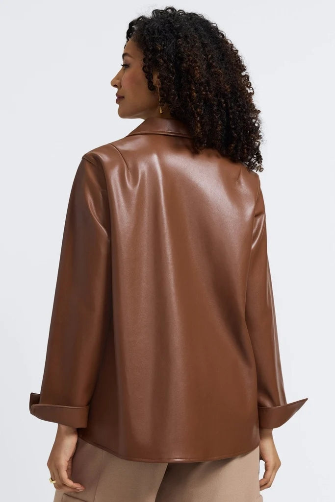 Agnes Vegan Leather Long Sleeve Popover Shirt - Macchiato