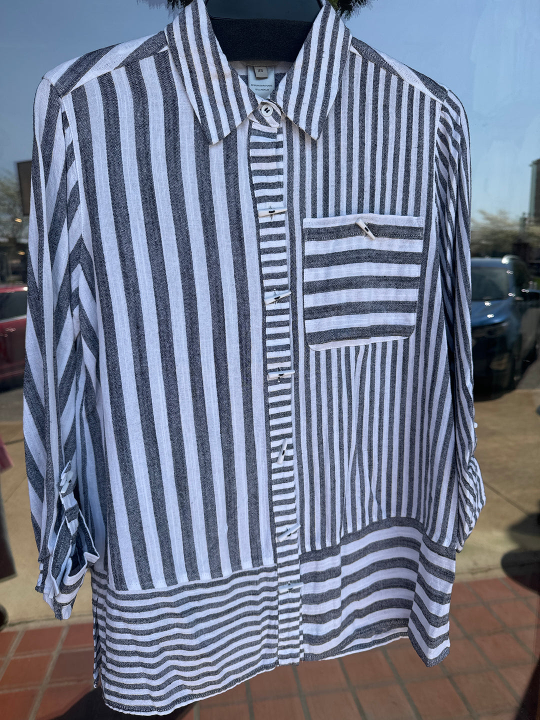 Multiples Roll Tab Button Front Shirt