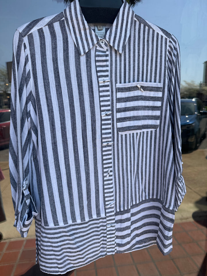 Multiples Roll Tab Button Front Shirt