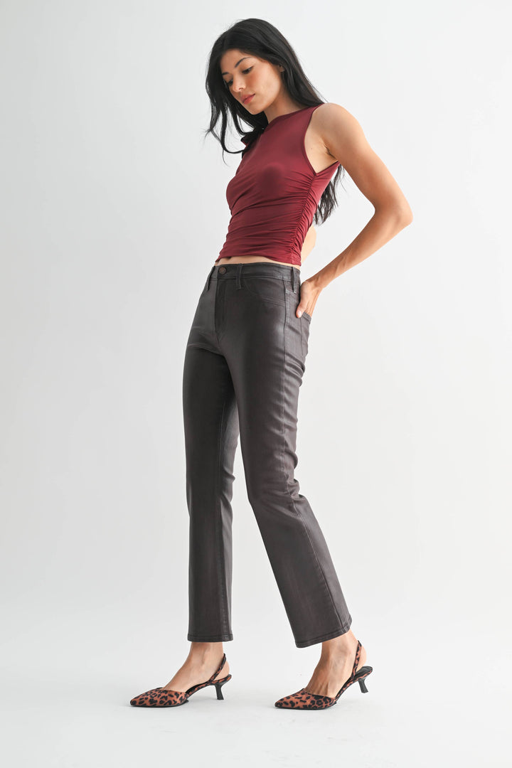 Just Black Denim Slim Cropped Bootcut- Coated Espresso
