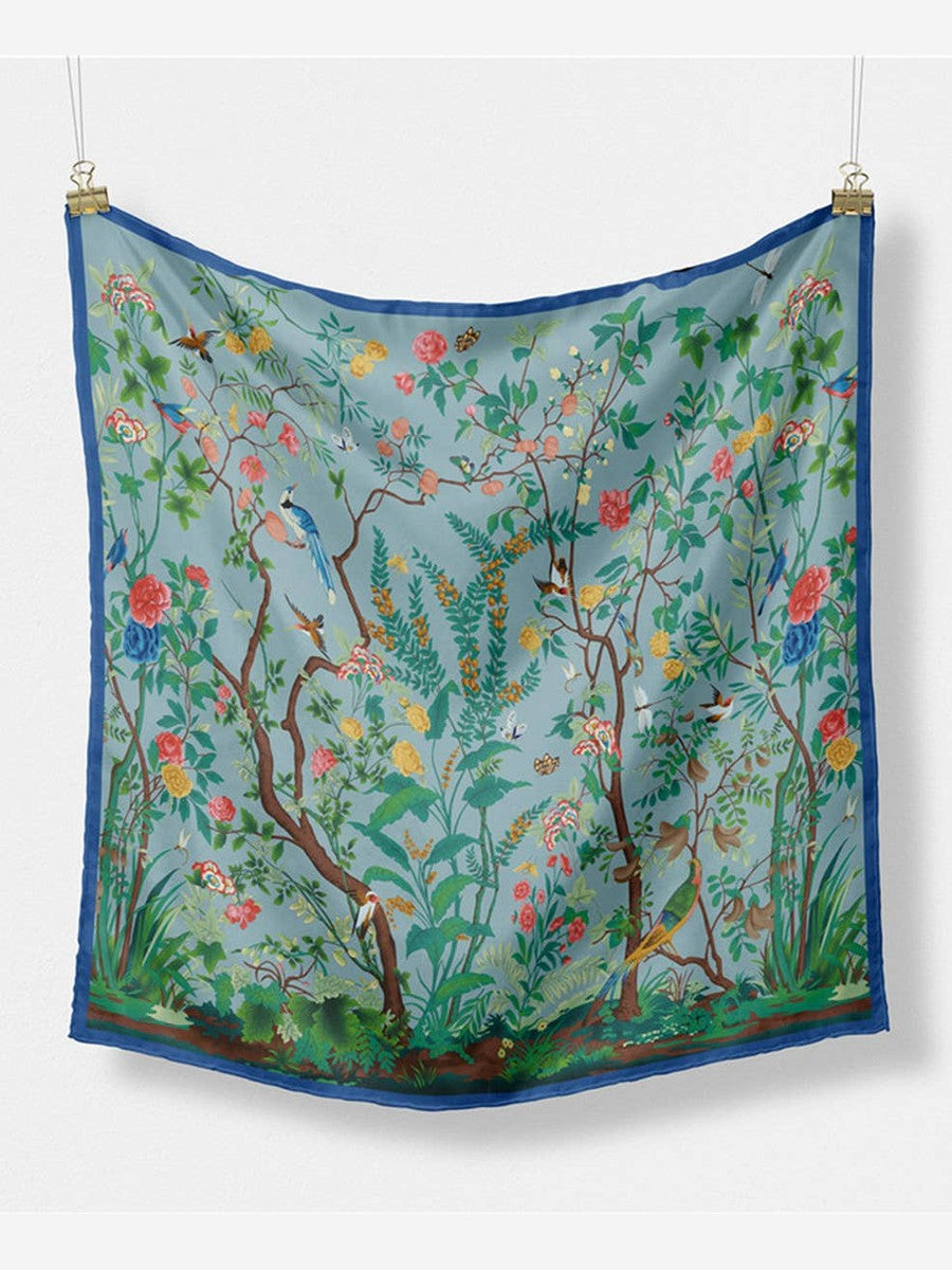 Chinoiserie Scene Faux Silk Scarf
